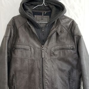Calvin Klein feaux leather hooded jacket
